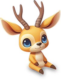 Cartoon deer with blue eyes and brown antlers