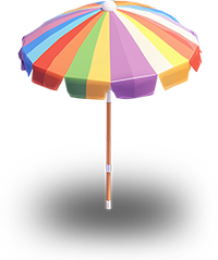 Rainbow beach umbrella with multicolored stripes