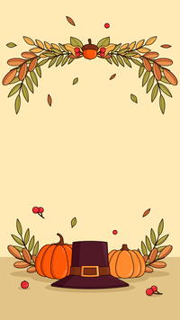 Thanksgiving template with pilgrim hat and pumpkins