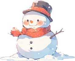 Cartoon snowman with hat and scarf