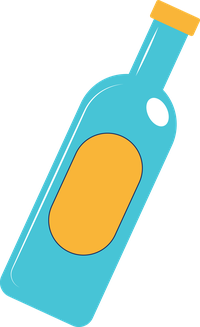 Teal bottle with yellow cap and label