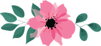 Stylized pink flower with green leaves