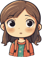 Cartoon girl with brown hair and surprised expression