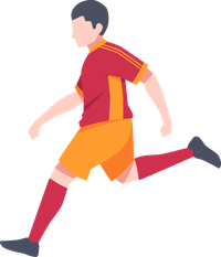 Illustration of a soccer player in a red and orange uniform running