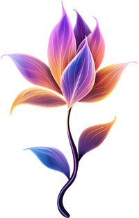 Stylized flower with purple, orange, and blue gradient petals