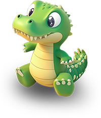 A cartoon crocodile with a big smile and large eyes