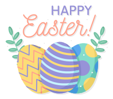 Happy Easter sticker with three decorated eggs