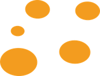 Five orange circles of varying sizes on a black background.