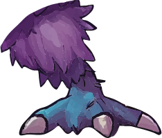 Illustration of a purple creature's foot with sharp claws
