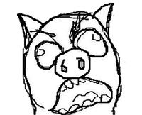 A hand-drawn image of an angry pig face