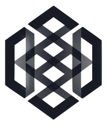 Geometric logo with interconnected hexagons
