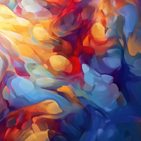 A colorful abstract art image with swirling blue, red, and yellow patterns.