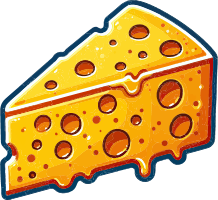 A cartoon cheese wedge with holes and melting edge