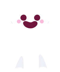 A white cartoon ghost with a smiling face and raised arms