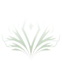 Stylized diamond logo with flowing elements on a black background