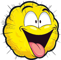 A yellow cartoon face with a big smile and tongue sticking out
