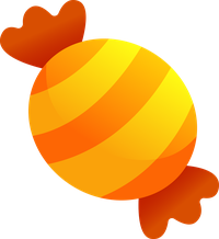 A colorful candy bomb icon with orange and yellow stripes.