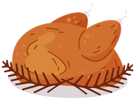 Cartoon roasted turkey on a white plate