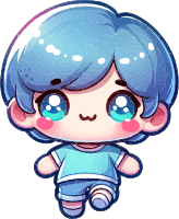 Chibi character with blue hair and blue outfit