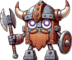 Viking robot character with axe and shield