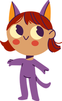 Cartoon character with cat ears and purple onesie
