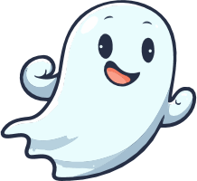 A cartoon ghost with a smiling face and outstretched arms.