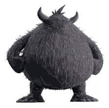 A dark, furry creature with horns and sharp claws