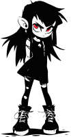 Anime character with red eyes and black clothing
