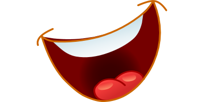 A smiling face with red lips and tongue