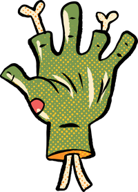 Cartoon zombie hand with green skin and yellow polka dots
