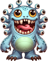 Cartoon beholder with multiple eyes and sharp teeth