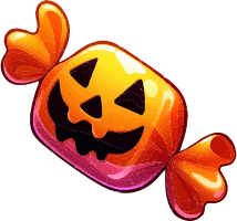 Halloween candy with a jack-o'-lantern face