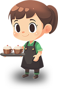 Cartoon baker holding cupcakes