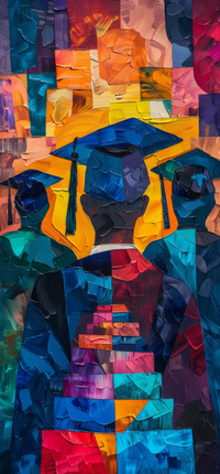 Colorful mosaic image of graduates in caps and gowns