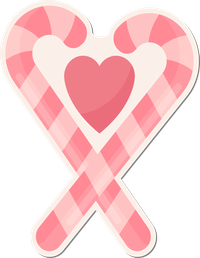 Two pink candy hearts crossed with a heart in the middle