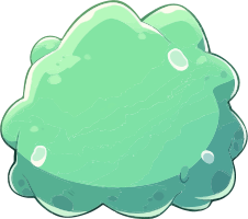 A cartoon-style green slime with a smooth and gooey texture