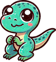A cute cartoon lizard with large eyes and a smiling face