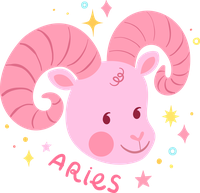 Pink Aries ram illustration with stars and celestial bodies