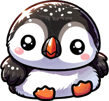 Cartoon penguin with big eyes and orange beak