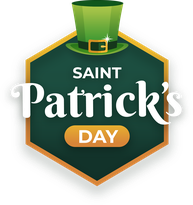 Saint Patrick's Day logo with green and gold badge
