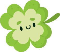 A cartoon clover with a smiling face