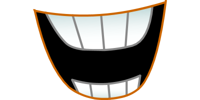 A smiling face with a black background and orange outline