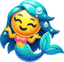 A smiling mermaid emoji with blue hair and tail