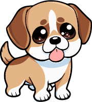 A cute cartoon dog with a light blue collar