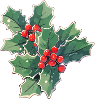 Digital illustration of holly leaves with red berries