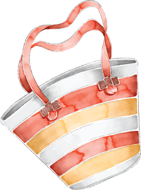 Watercolor illustration of a white tote bag with pink and orange stripes