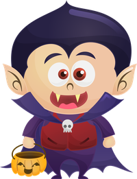 Cartoon vampire with a pumpkin bucket