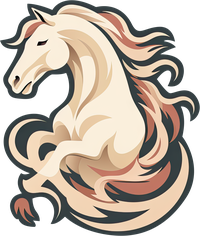 Illustration of a white horse with flowing mane and tail