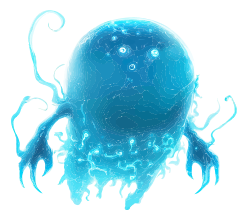 A blue octopus with glowing tentacles on a black background