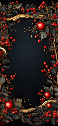 Luxury Christmas frame with golden branches and red berries